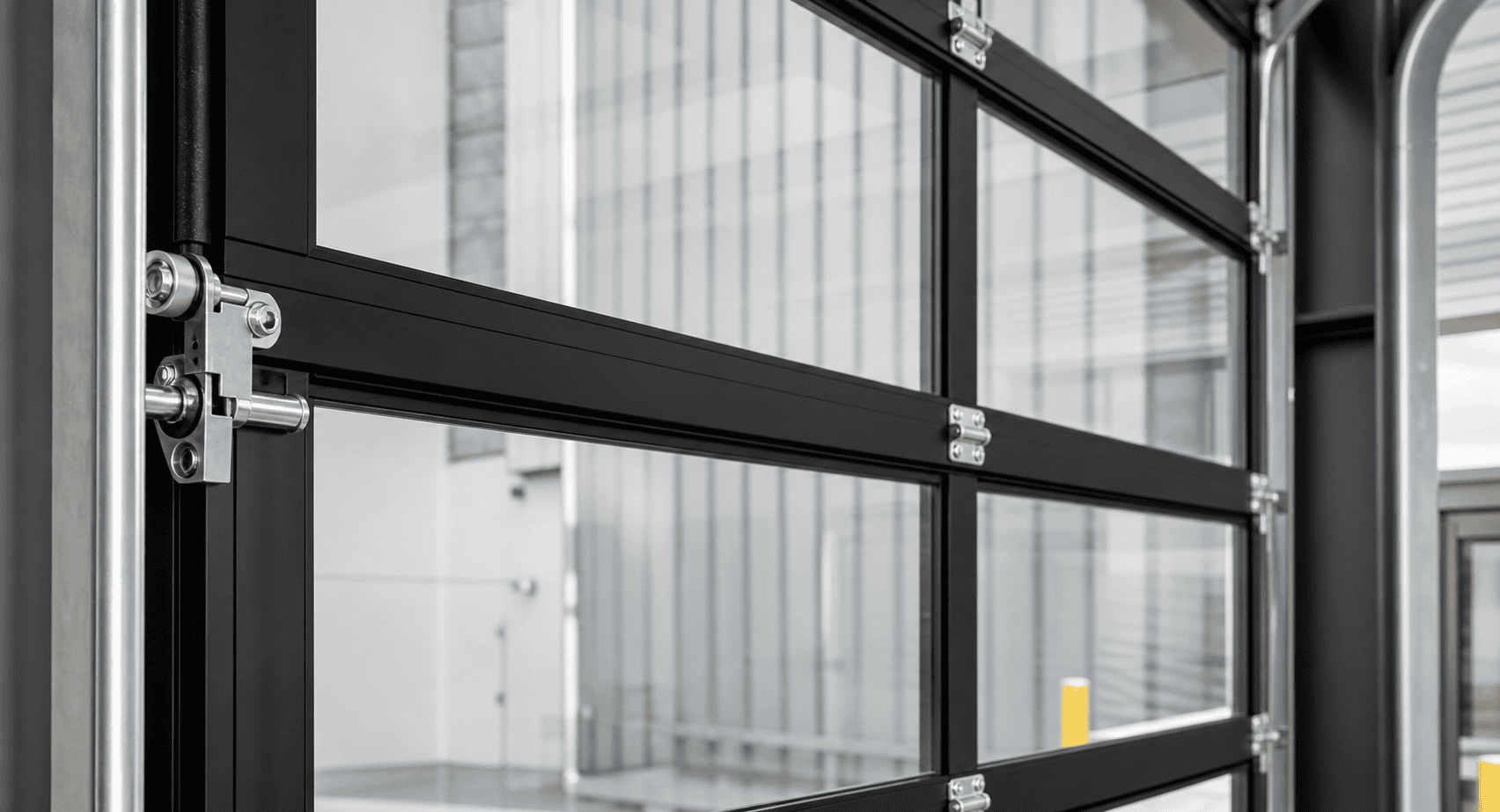 full vision sectional door aluminum frame and transparent panel detail