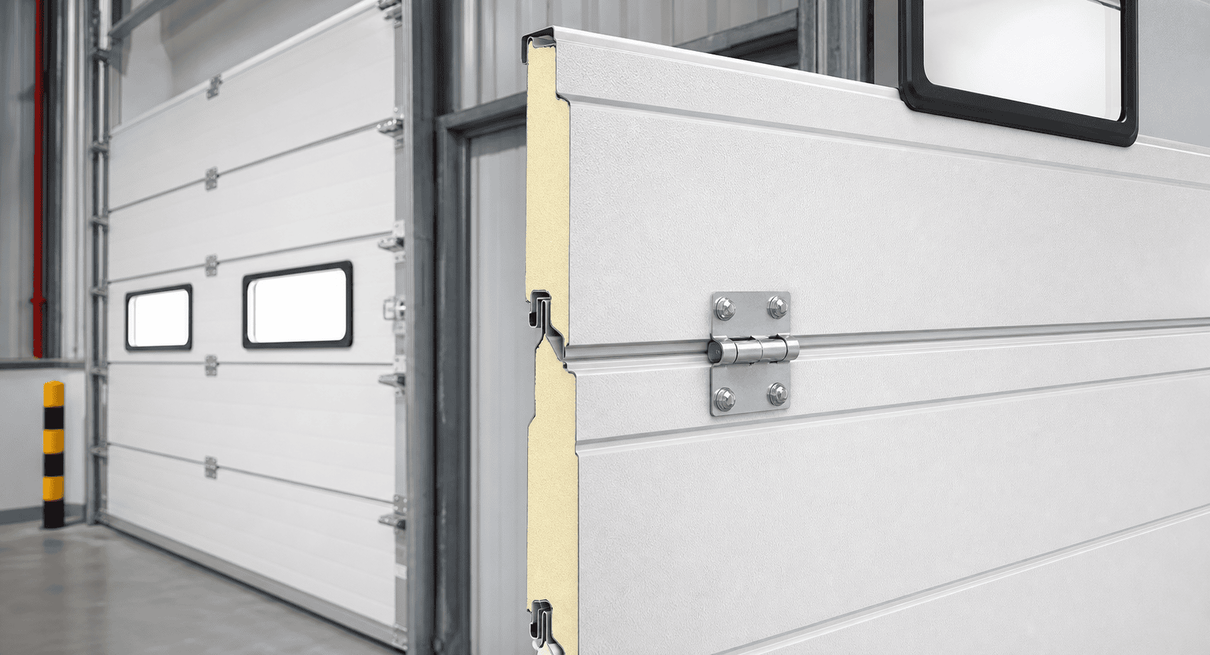 insulated sectional overhead door with PU sandwich panel structure