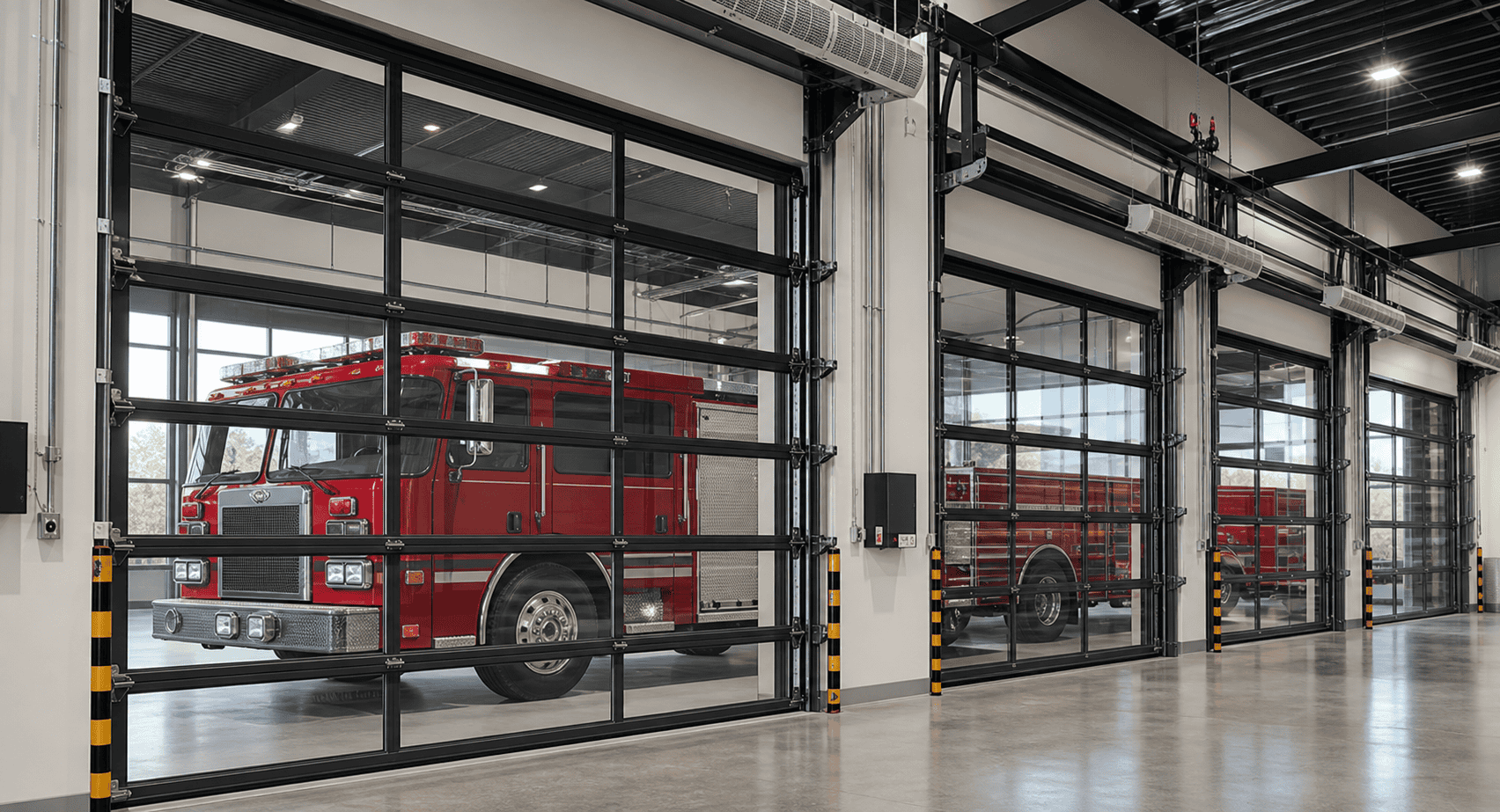full vision aluminum sectional door for automotive service center entrance