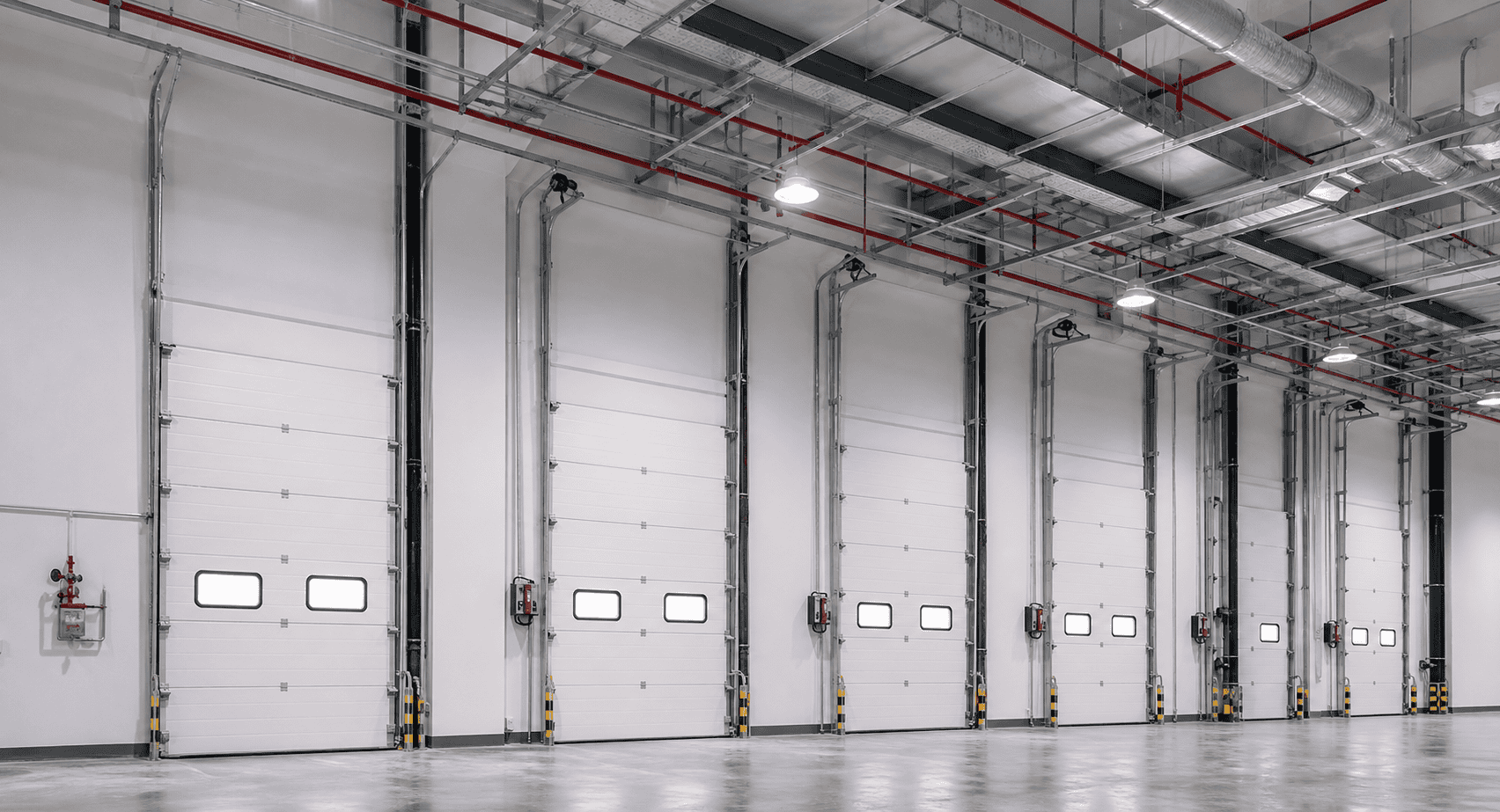 high lift sectional door for high ceiling warehouse with storage racks