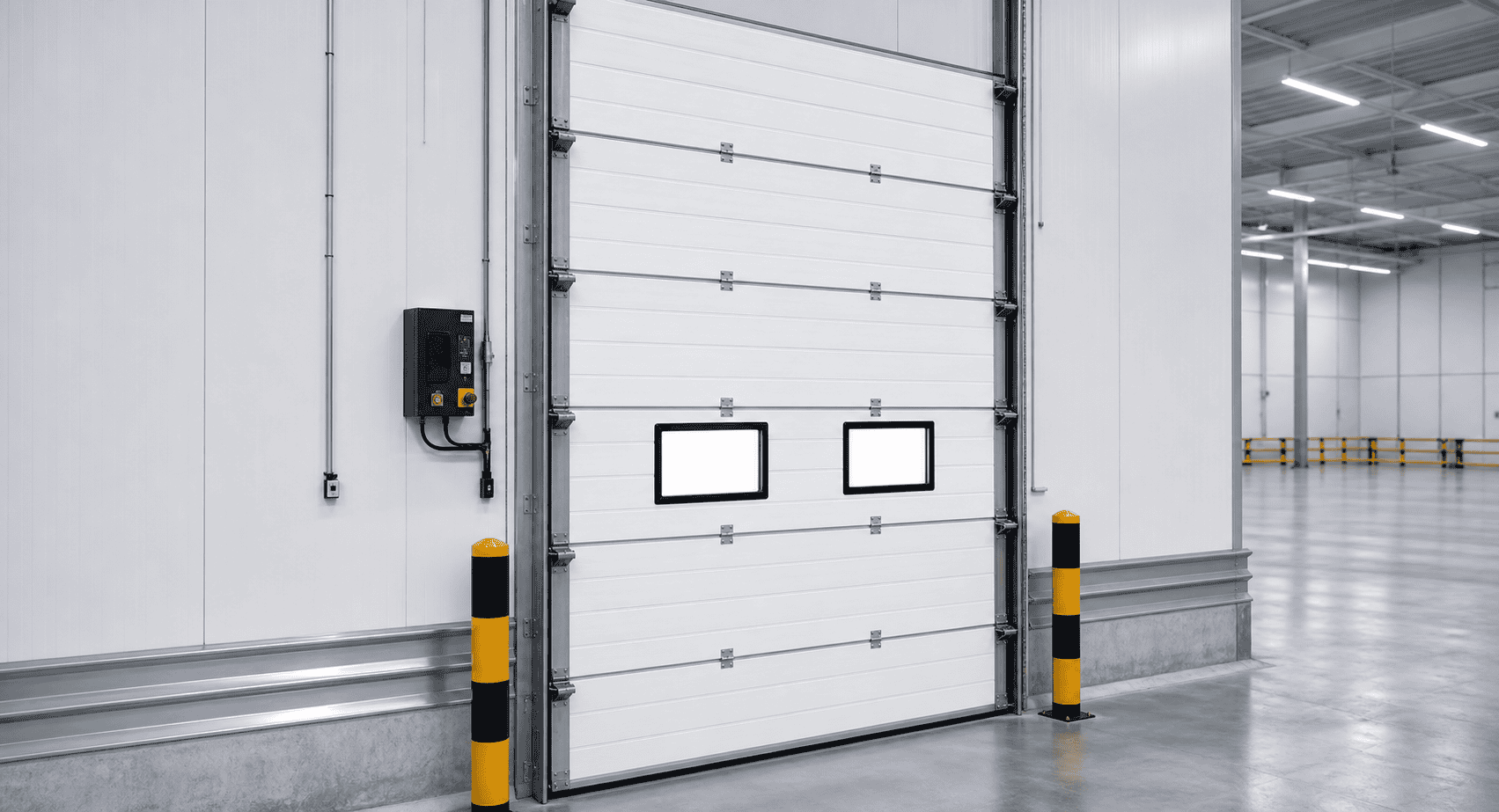 insulated sectional overhead door for temperature controlled warehouse