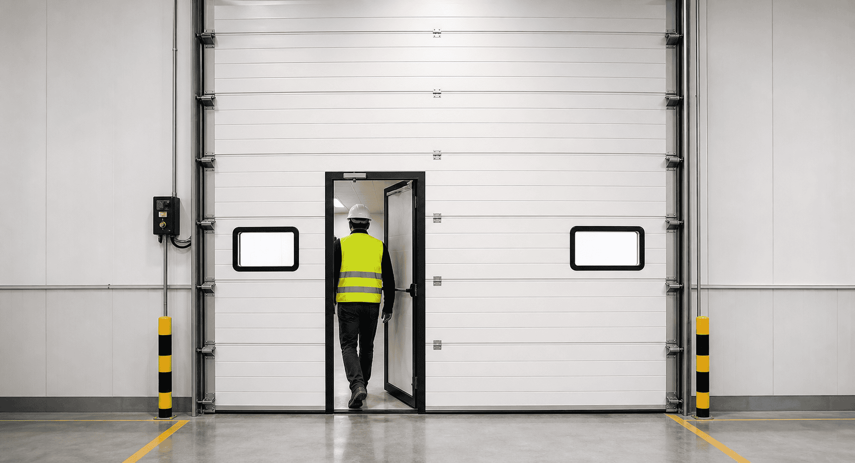Sektionaltor mit Personentür für den Personenverkehr in Fabriken