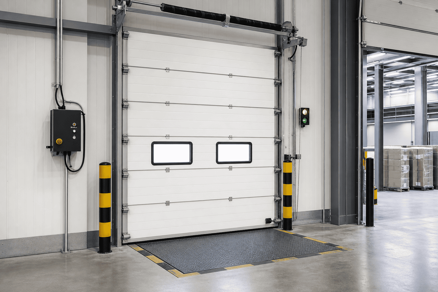 Medição da abertura da porta seccional e altura da doca de carga do armazém