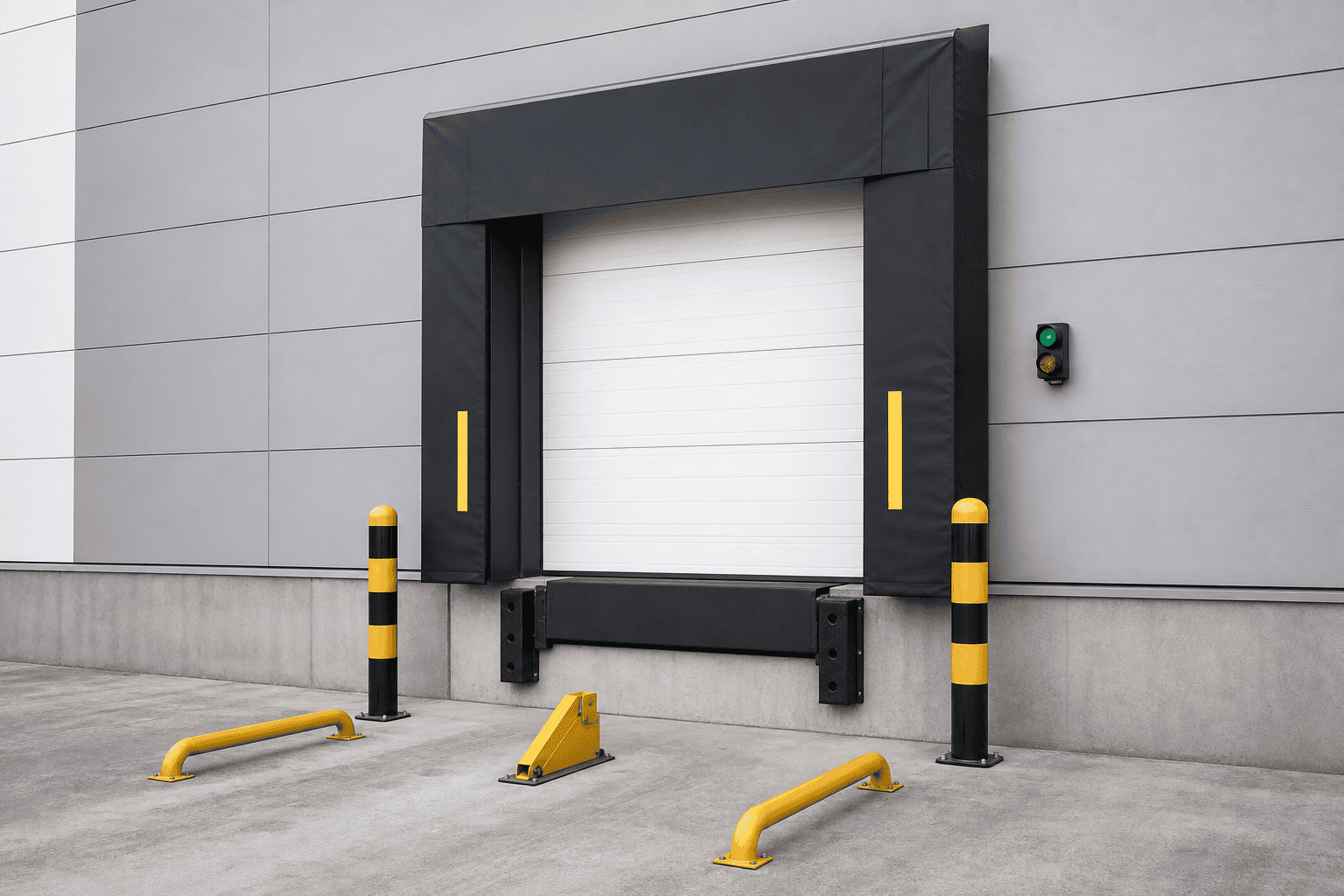 Porta seccional isolada para doca de carga, melhorando a proteção contra intempéries do armazém