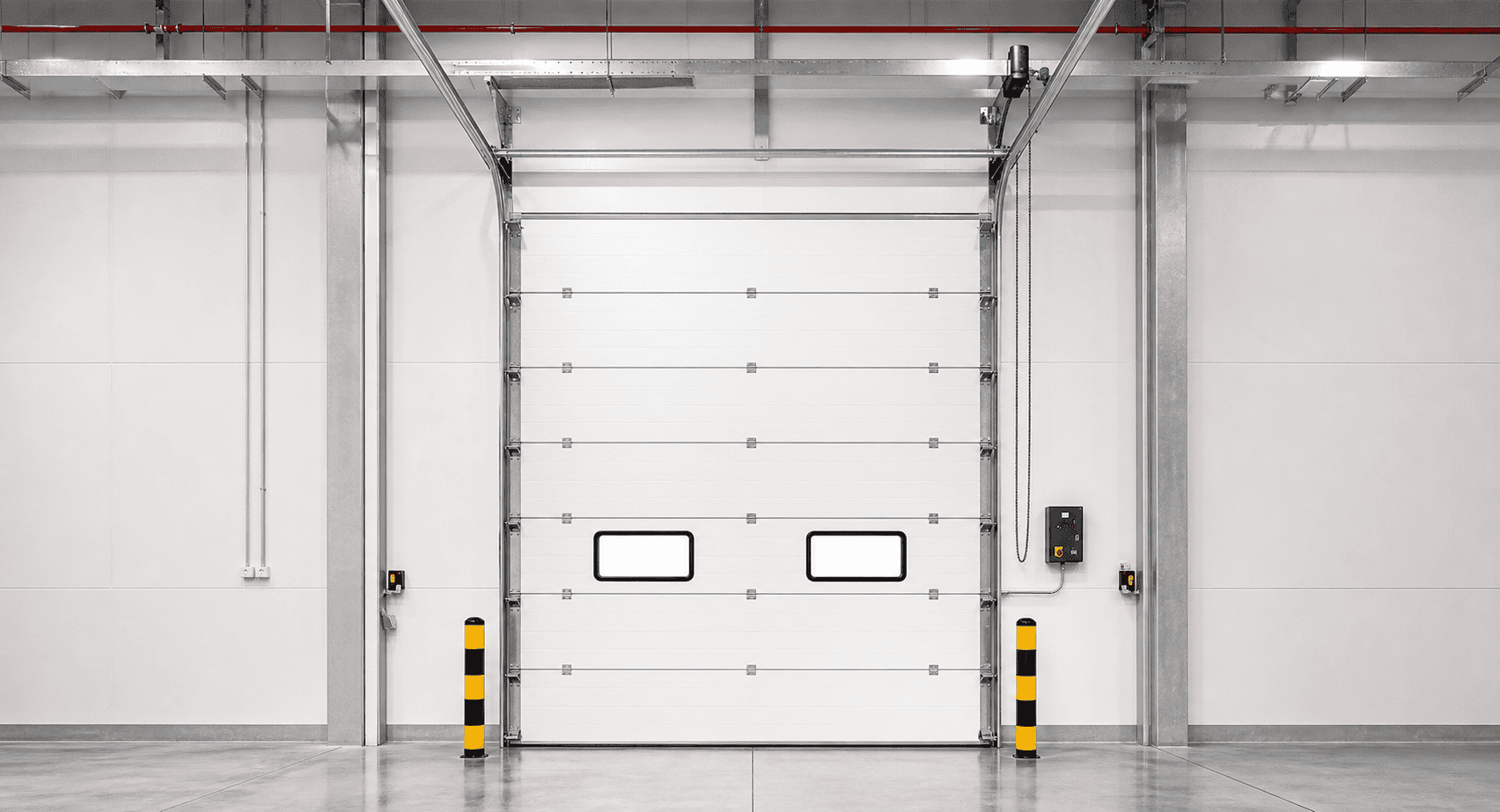 custom high lift sectional door with insulated panels windows and safety devices