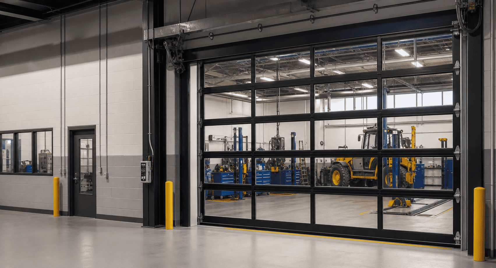 full vision aluminum sectional overhead door for showroom and workshop entrance