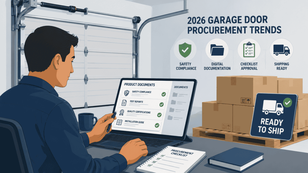 Garage door product compliance documents reviewed for digital filing and shipping approval